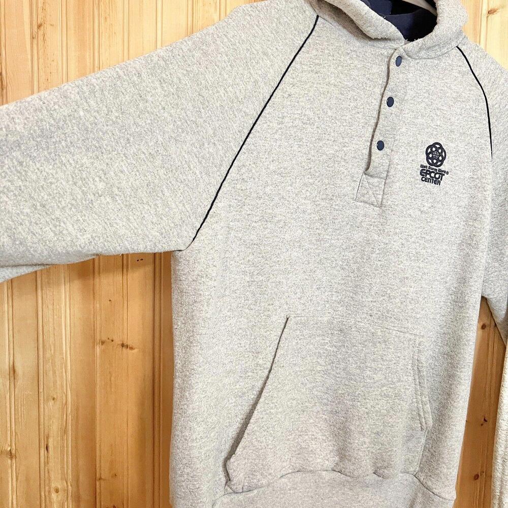 VTG 80s Walt Disney World Epcot Center Hoodie Sweatshirt 1/4 Snap SLIM FIT Sz L - Picture 4 of 12